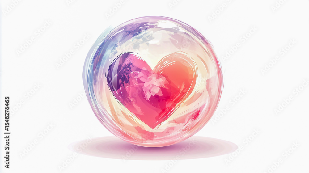 Heart-shaped doodles inside a crystal ball with a mix of red, pink, and violet hues Heart-shaped doodles inside a crystal ball with a mix of red, pink, and violet hues