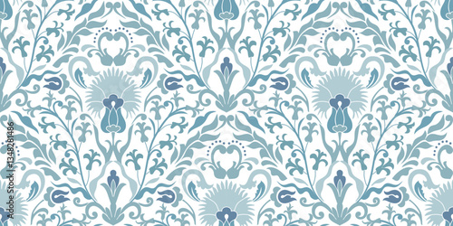 Vintage seamless damask pattern. Hand drawn floral background in turkish style. Wallpaper in Victorian style. Vector illustration