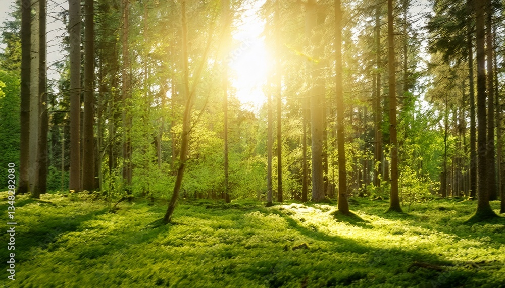 Fototapeta premium fruhling im wald bei strahlendem sonnenschein