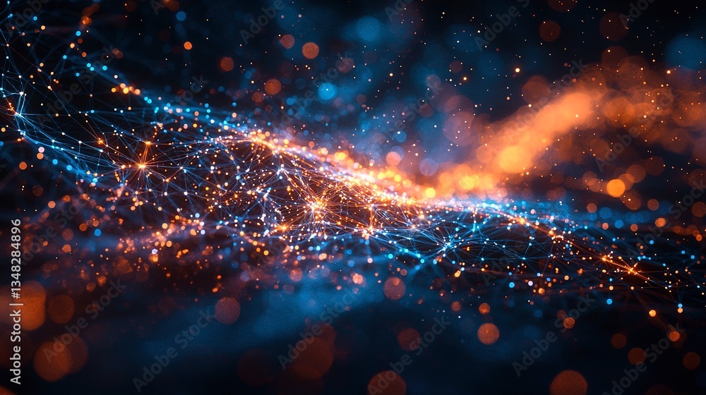 Obraz premium A complex network of glowing particles and connecting lines visualized