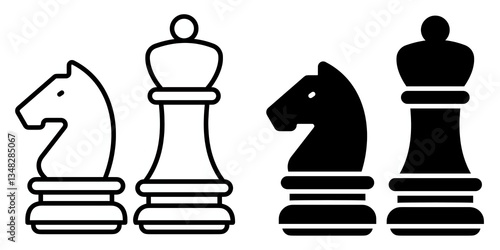 Chess editable stroke outline icon isolated on white background flat vector illustration, black outline, Pixel perfect