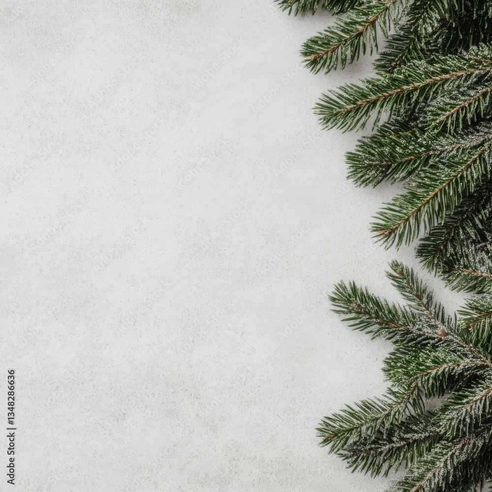 Evergreen Branches On Light Textured Background Evergreen Branches On Light Textured Background