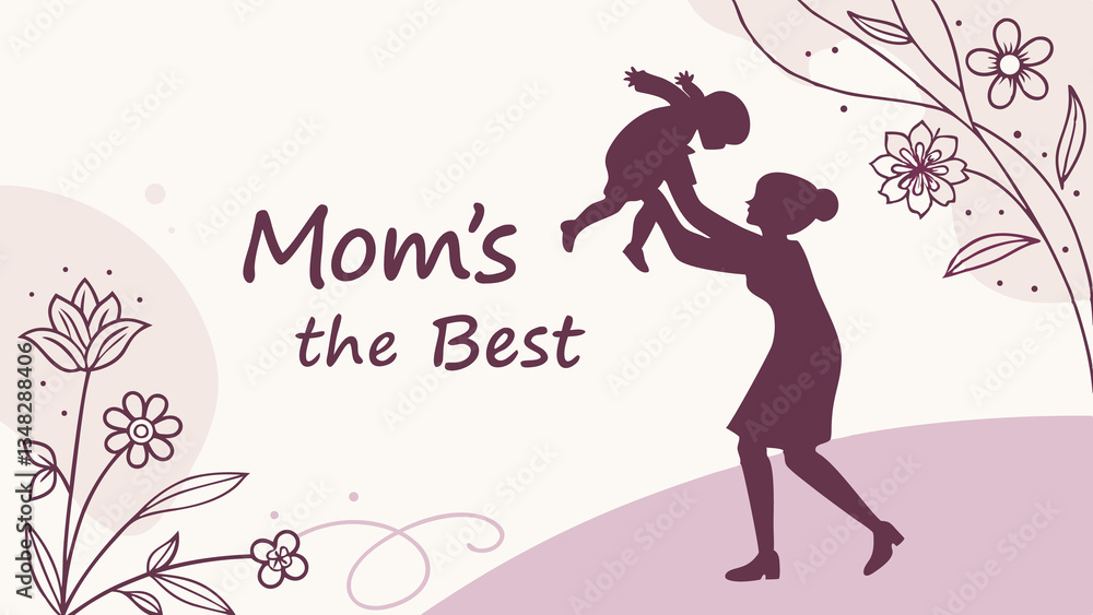 Mother's day celebration mom and baby illustration with flowers and purple background Mother's day celebration mom and baby illustration with flowers and purple background