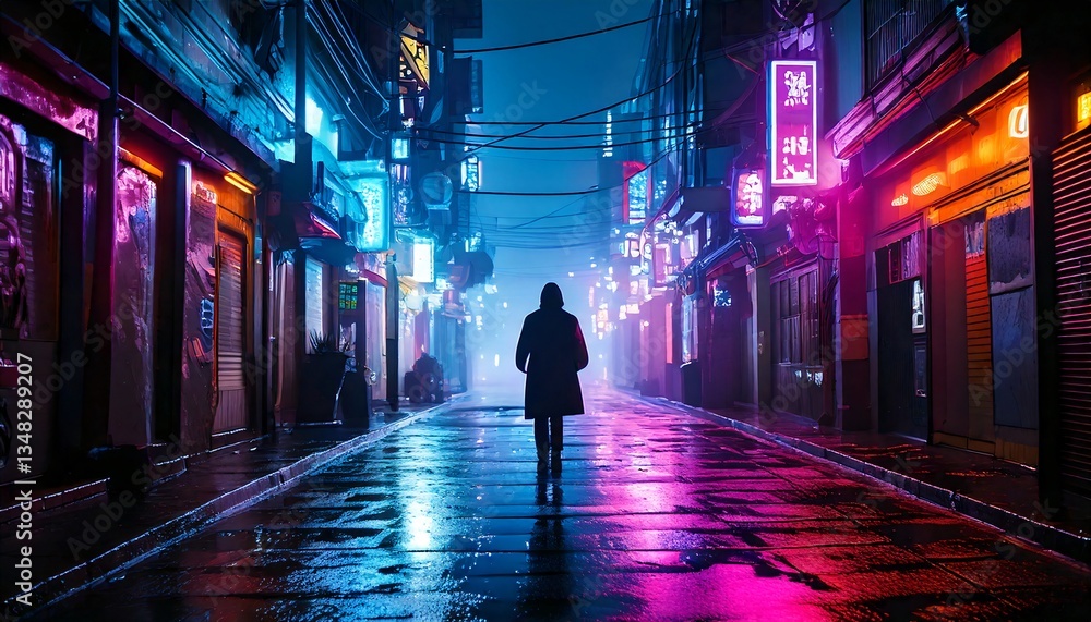 A dark cyberpunk alleyway at night, drenched in rain A dark cyberpunk alleyway at night, drenched in rain