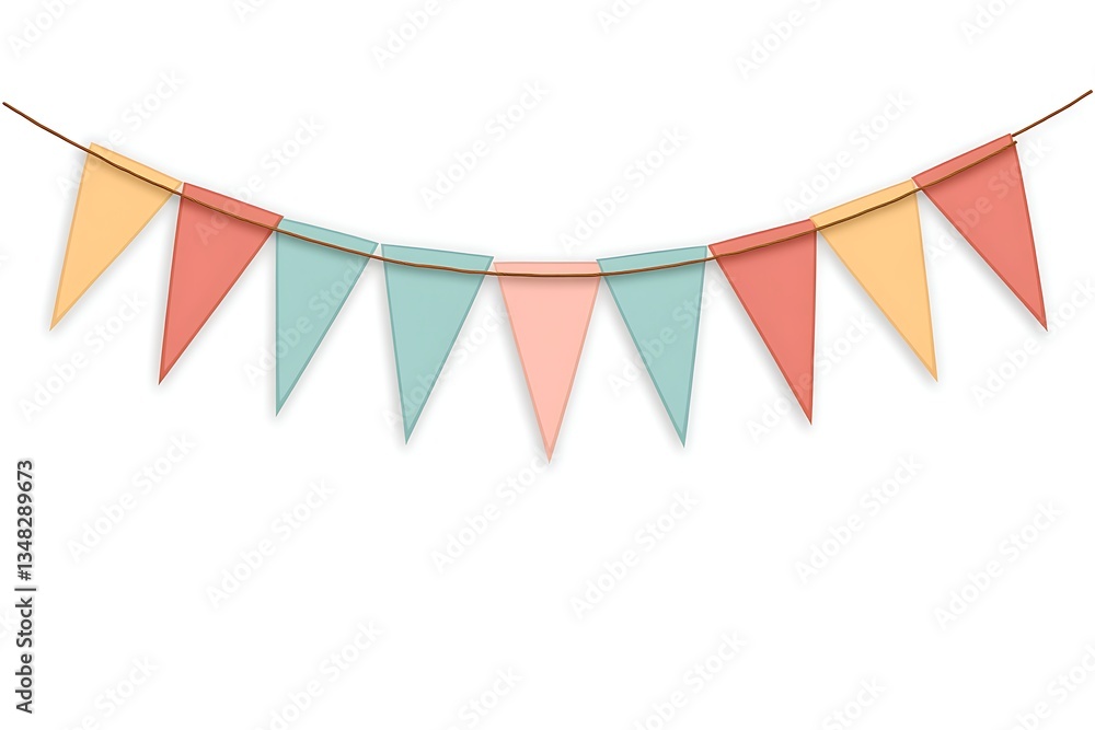 Fototapeta premium Pastel colored triangular pennants hanging on a string. Party decorations