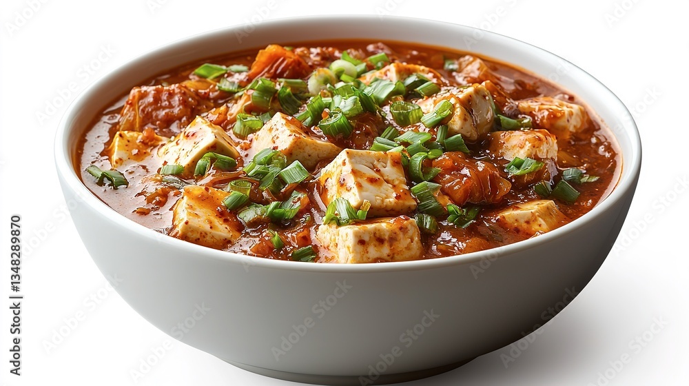 A Bowl of Savory Tofu Dish Garnished With Green Herbs A Bowl of Savory Tofu Dish Garnished With Green Herbs