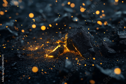 A close-up of coal fragments with bright orange embers and sparks. The image is likely intended for stock use to represent abstract concepts