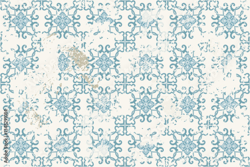Seamless vintage rug with an effect of attrition. Damask carpet. Hand drawn seamless abstract pattern with eastern motifs. vector illustration