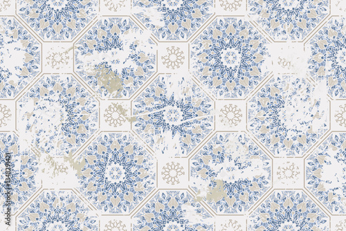 Seamless vintage rug with an effect of attrition. Damask carpet. Hand drawn seamless abstract pattern with eastern motifs. vector illustration