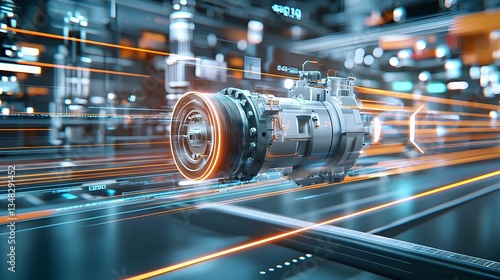 Powerful electric motor with a blurred high speed rotation effect symbolizing advanced industrial and performance