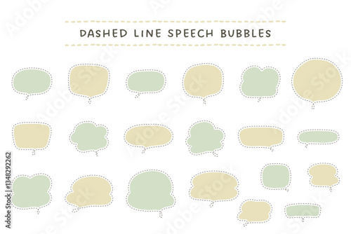 点線とグリーンカラーの塗りの吹き出しセット