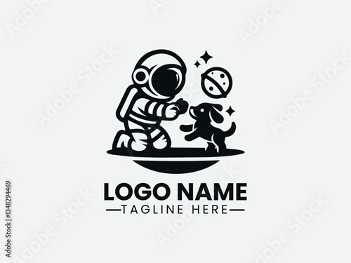 Cute Astronaut Playing with Dog Logo Design, Astronaut and Dog Logo
