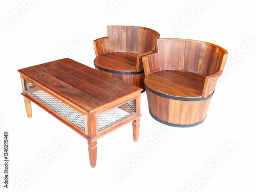 Wood chair nature style on white background.