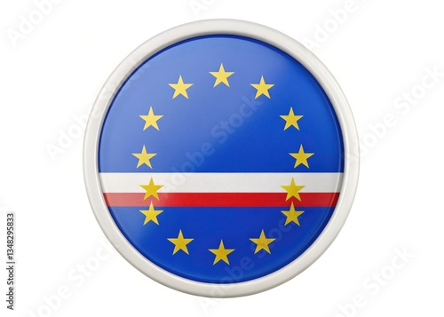 Free Download Macro Photography: Cape Verde Flag Sticker, Close-up Round Badge, Detailed National Symbol, Island Nation, African Flag - GFXLoad