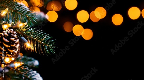 Festive Christmas Background Lights Pine Bokeh