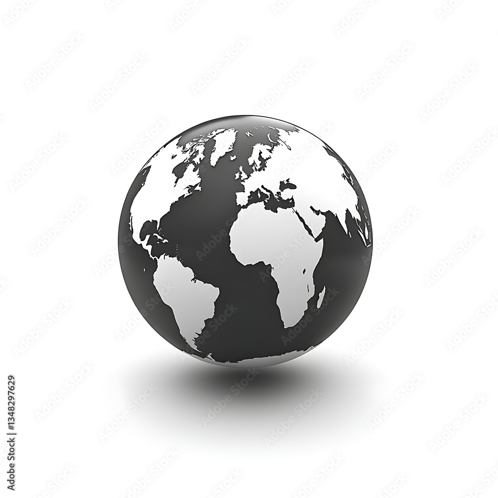 Naklejka premium Black and white world map high resolution picture