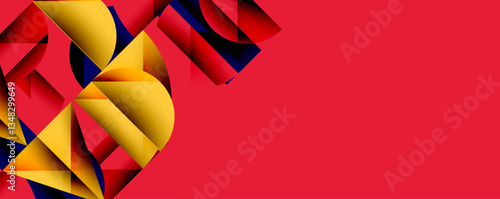 Abstract geometric pattern with intersecting circles and triangles in gradients. The high-contrast composition creates depth and a dynamic, modern aesthetic