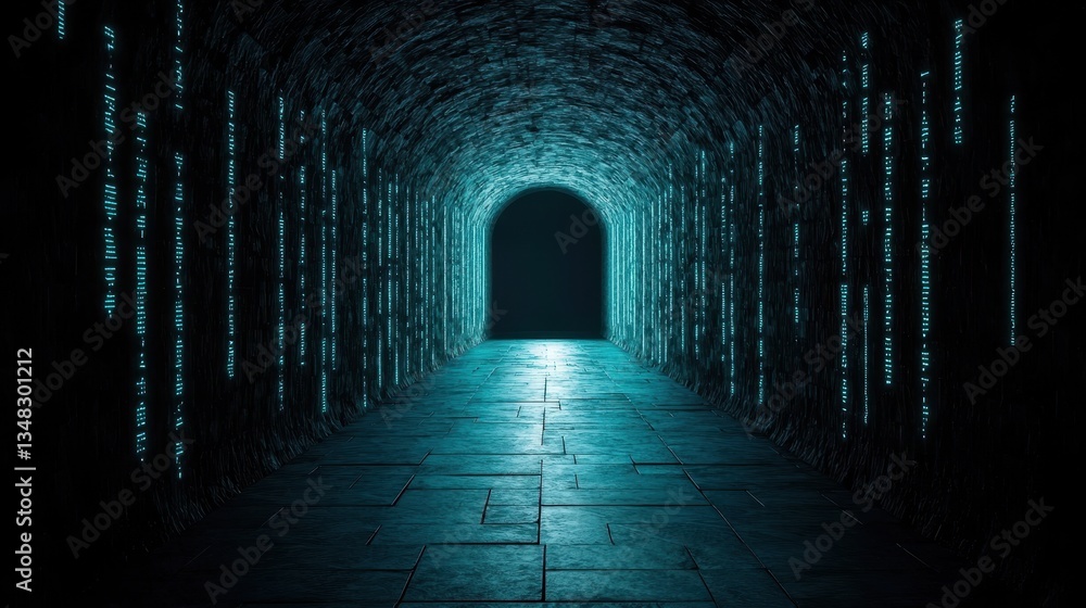 Fototapeta premium Futuristic Tunnel with Neon Lights and Dark Atmosphere