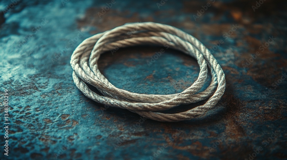 Obraz premium Coiled Rope on Rustic Surface
