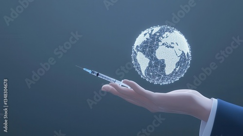 Global Health Concept with Vaccine Syringe and Earth Model