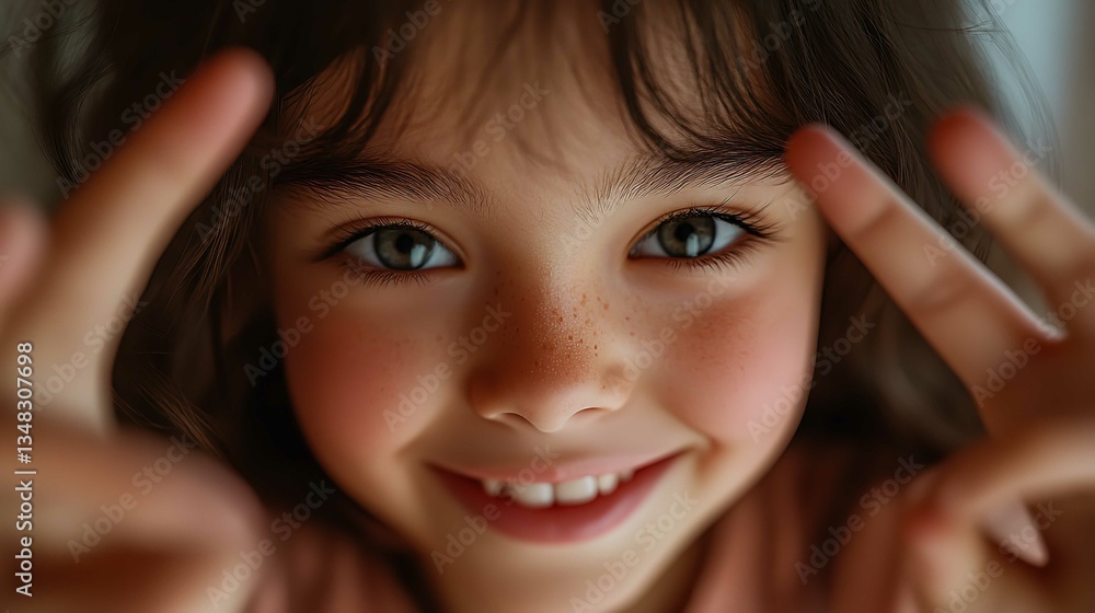 Obraz premium Close-Up of Happy Young Girl Holding a Picture Frame