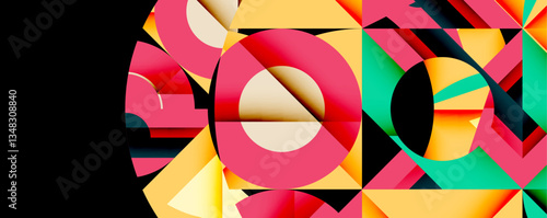Abstract geometric artwork with interwoven angular and curved shapes, dynamic composition with smooth gradients and bold contrasts
