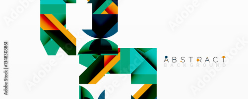 Abstract geometric artwork with interwoven angular and curved shapes, dynamic composition with smooth gradients and bold contrasts