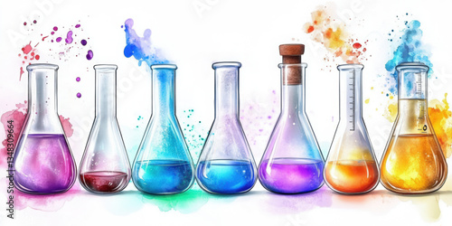 Unique watercolor icon set of test tubes on white background science art vibrant colors creative concept