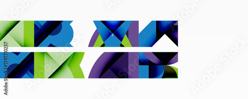 Abstract geometric artwork with interwoven angular and curved shapes, dynamic composition with smooth gradients and bold contrasts