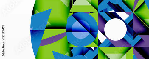 Abstract geometric artwork with interwoven angular and curved shapes, dynamic composition with smooth gradients and bold contrasts