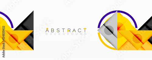 Geometric abstract design with layered triangles, circles, and gradients, forming a structured pattern with sharp contrasts and depth