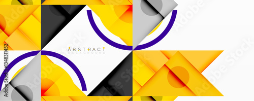 Geometric abstract design with layered triangles, circles, and gradients, forming a structured pattern with sharp contrasts and depth
