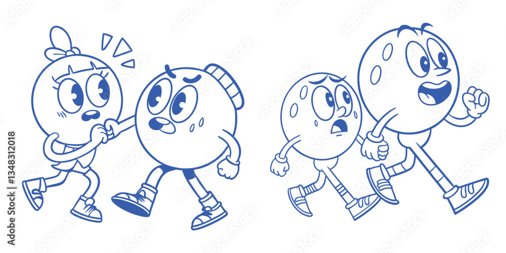 Vector logo design template and graphic element for advertising, branding, posters and banners, funny cartoon illustration with smiling characters and mascots, friends Vector logo design template and graphic element for advertising, branding, posters and banners, funny cartoon illustration with smiling characters and mascots, friends