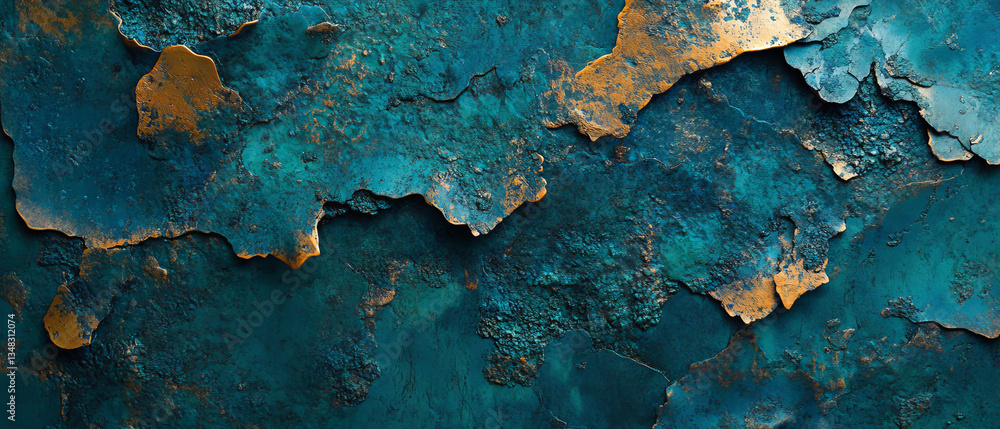 Rusty Blue and Gold Textured Metal Surface with Peeling Paint Rusty Blue and Gold Textured Metal Surface with Peeling Paint