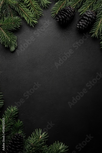 Evergreen Branches and Cones on Dark Surface