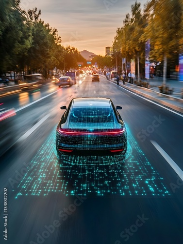 Wallpaper Mural Self-driving car with lidar sensors scanning the road Torontodigital.ca