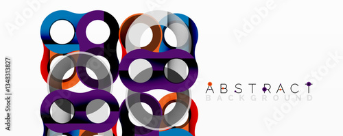 Abstract circle element composition with overlapping circular and tubular shapes featuring smooth gradients, transparency effects, and dynamic layering