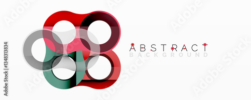 Abstract circle element composition with overlapping circular and tubular shapes featuring smooth gradients, transparency effects, and dynamic layering