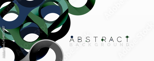 Abstract geometric pattern with interlocking circular and tubular shapes featuring smooth gradients, sharp contrasts, and dynamic layering