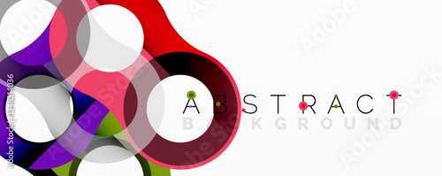 Abstract circle element composition with overlapping circular and tubular shapes featuring smooth gradients, transparency effects, and dynamic layering