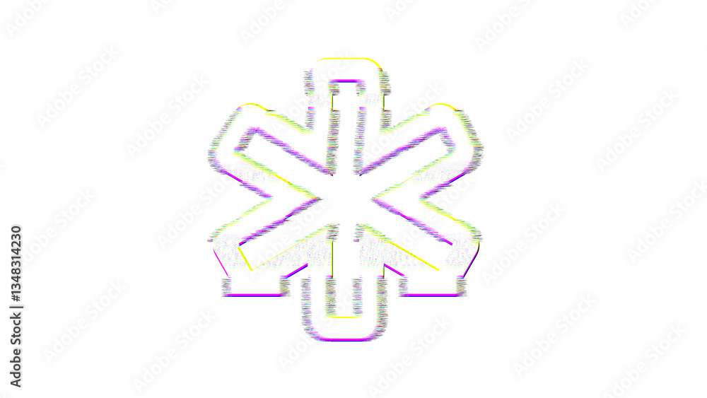 Obraz premium Icon star of life is distorted. Glitch. Noise, chromatic aberration, geometric distortion