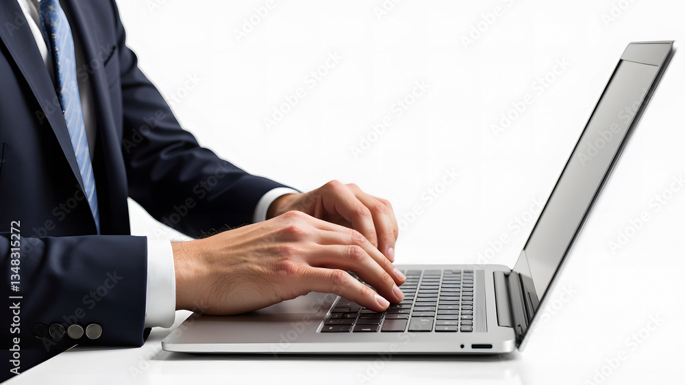 A professional individual dressed in formal attire working on a computer at a desk. A professional individual dressed in formal attire working on a computer at a desk.