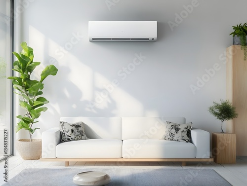 Wallpaper Mural Sleek white wall air conditioner in a modern minimal living room. Torontodigital.ca