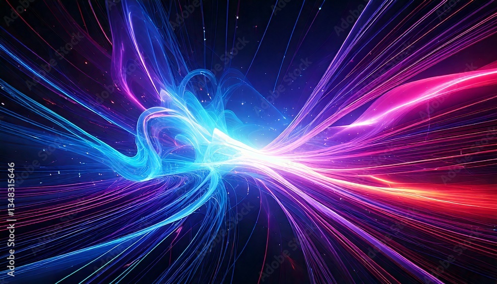 Obraz premium A futuristic abstract wallpaper blending deep-space nebula clouds with digital light trails