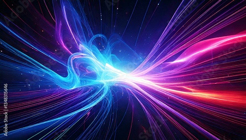 A futuristic abstract wallpaper blending deep-space nebula clouds with digital light trails