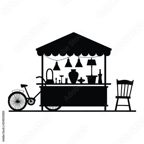 Flea Market Silhouette, Vector, Icon, Logo, White Background.