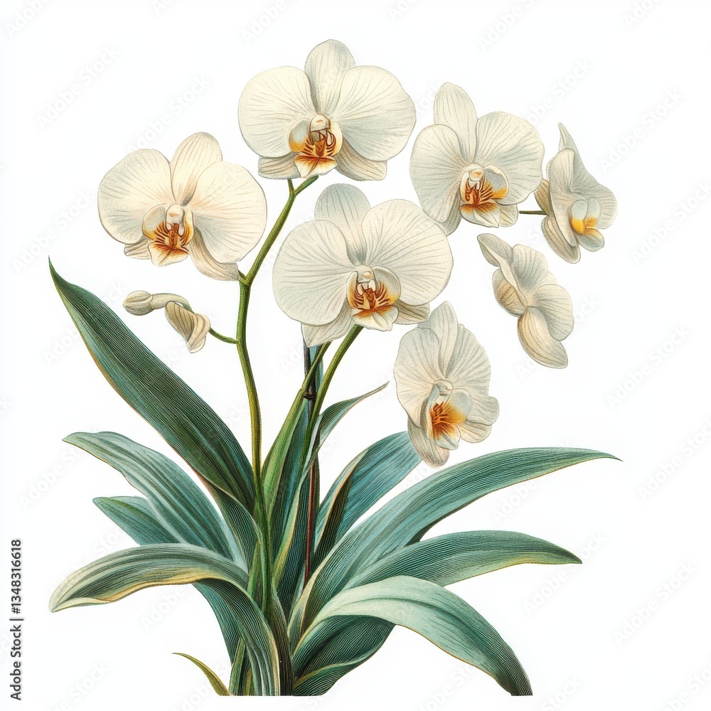 Fototapeta premium Vintage white orchid isolated on white background
