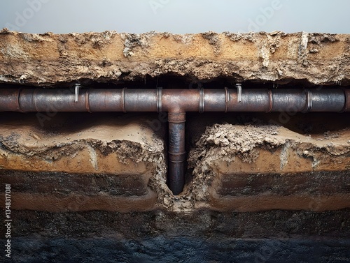 Wallpaper Mural Cross-section of an underground water pipe network with detailed soil layers and infrastructure Torontodigital.ca