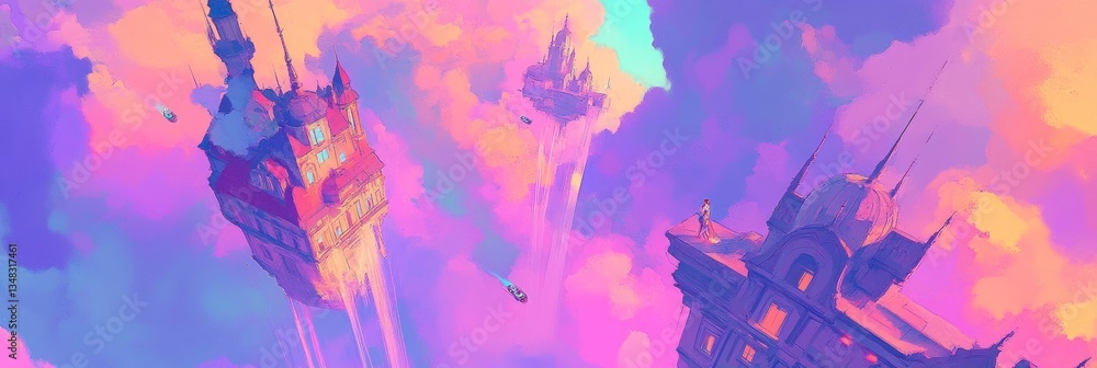 Floating Cityscape in a Pastel Dream Floating Cityscape in a Pastel Dream
