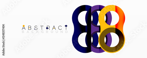 Abstract circle element composition with overlapping circular and tubular shapes featuring smooth gradients, transparency effects, and dynamic layering